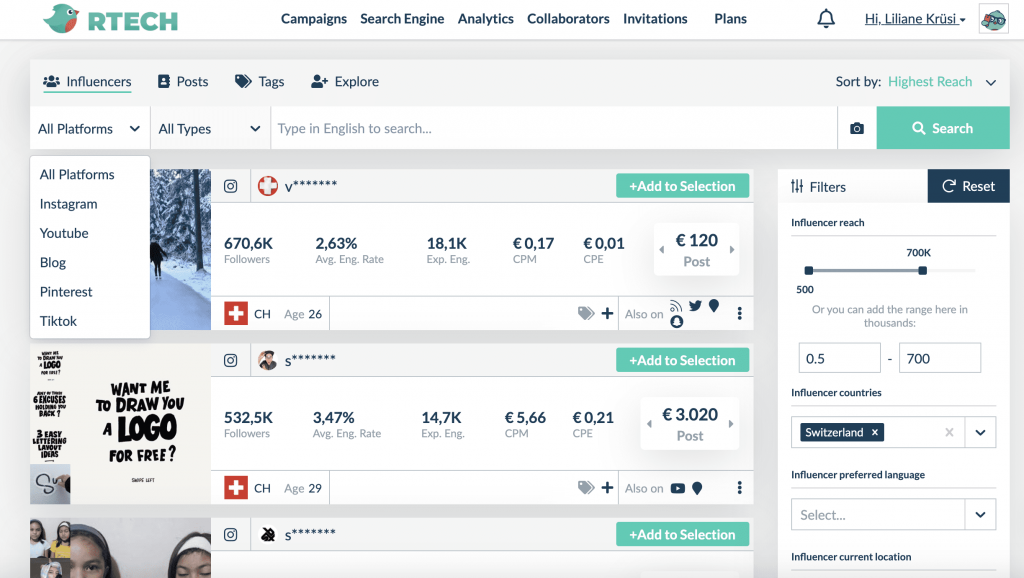 Reachbird Influencer Tool - find Influencers easily